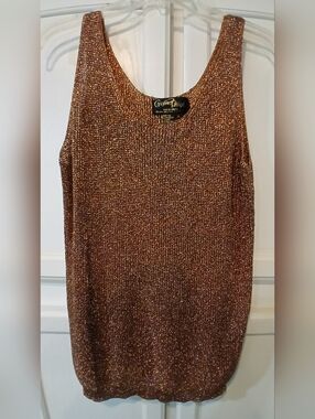 Vintage Christine Phillipe California Couture Gold Lurex Metallic Knit Tank M